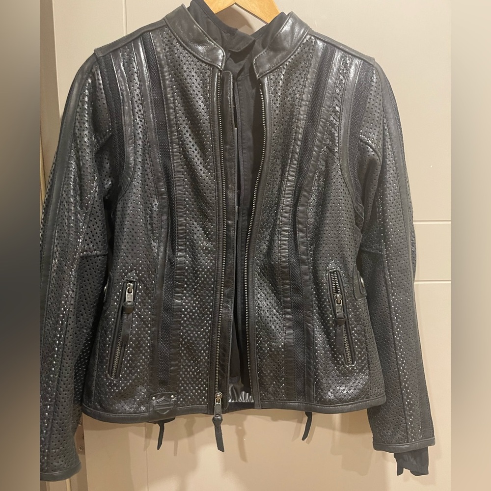 Harley Davison motorcycle biker leather jacket.